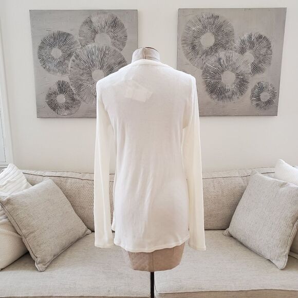 NEW! Rebecca Taylor Ribbed Pima Cotton V-Neck Cardigan - size Large in Ivory. - Picture 8 of 13